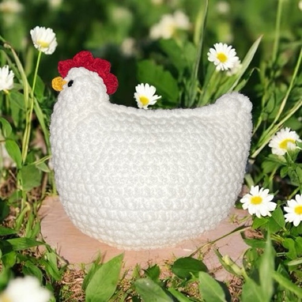 HANDMADE Crochet White Large Stuffed Chicken